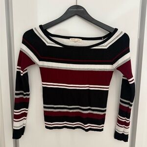 La Hearts Burgundy and Black Striped Sweater